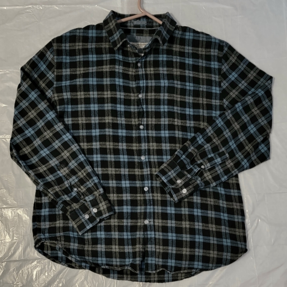 Tall woods Bruno Milano Men's Blue black gray flannel plaid large button shirt